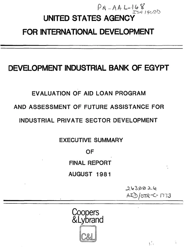 Evaluation of AID loan program and assessment of future assistance for industrial private sector development; executive summary of final report