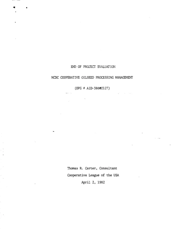 NCDC cooperative oilseed processing management; end of project evaluation