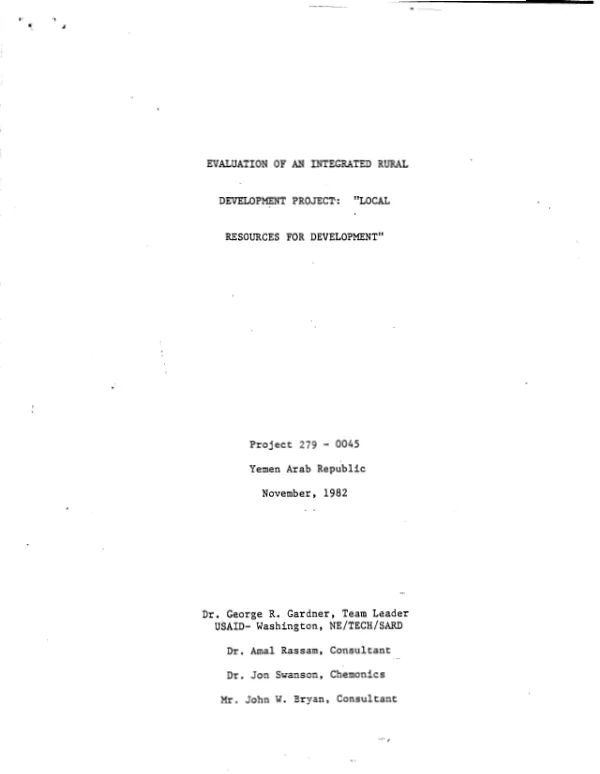 Evaluation of an integrated rural development project : local resources for development