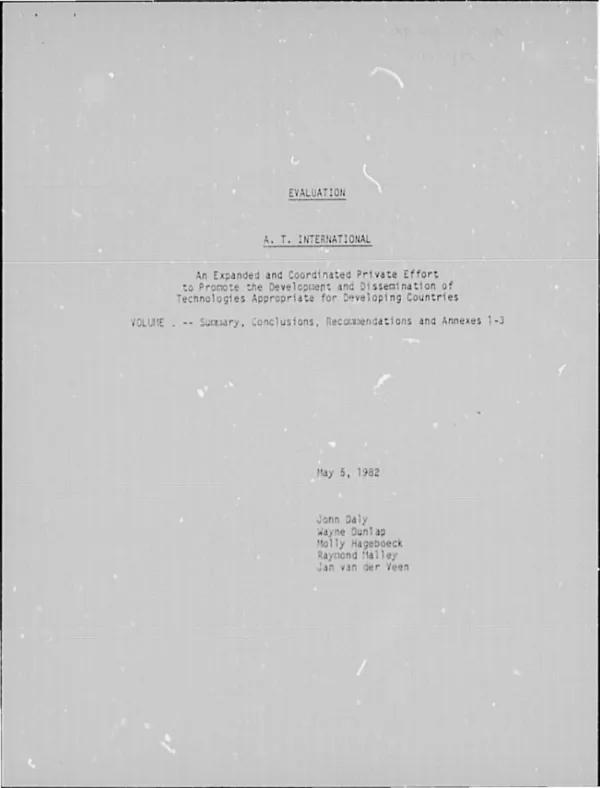 A.T. International; evaluation : volume I, summary, conclusions, recommendations