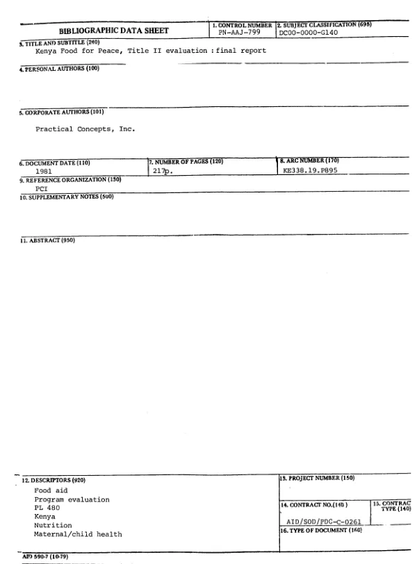 KENYA FOOD FOR PEACE, TITLE II EVALUATION : FINAL REPORT