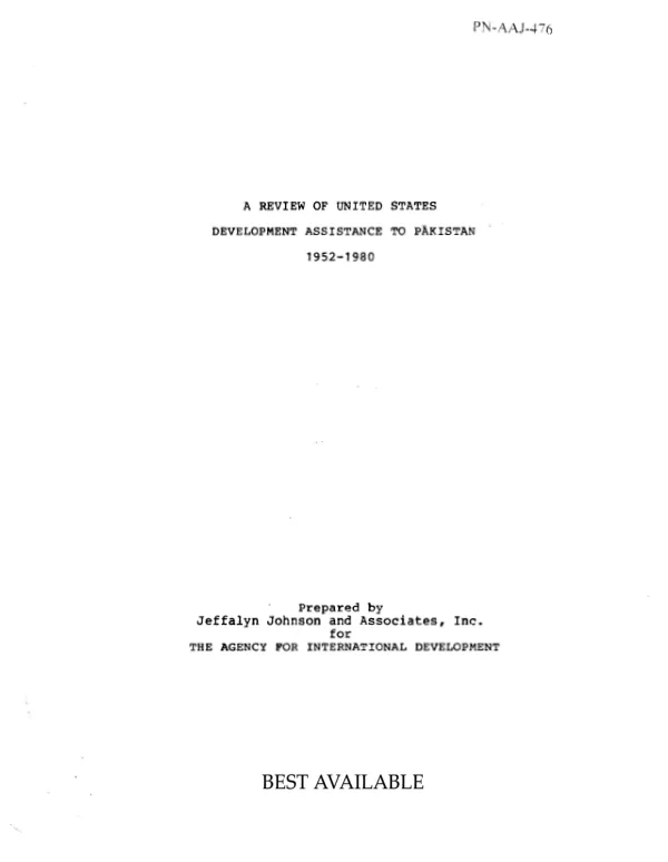 A review of United States development assistance to Pakistan, 1952-1980