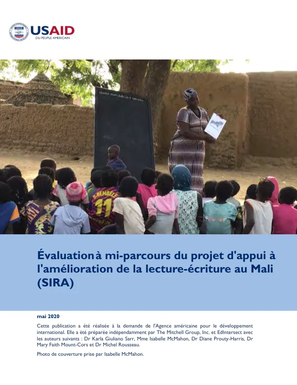 Evaluation a mi-parcours du projet d'appui a l'amelioration de la lectureecriture au Mali (SIRA)