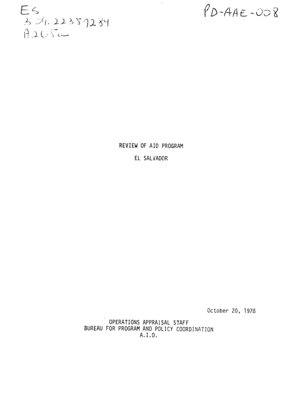 REVIEW OF AID PROGRAM : EL SALVADOR