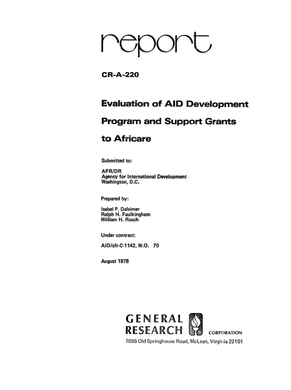 Evaluation of aid development program and support grants to Africare