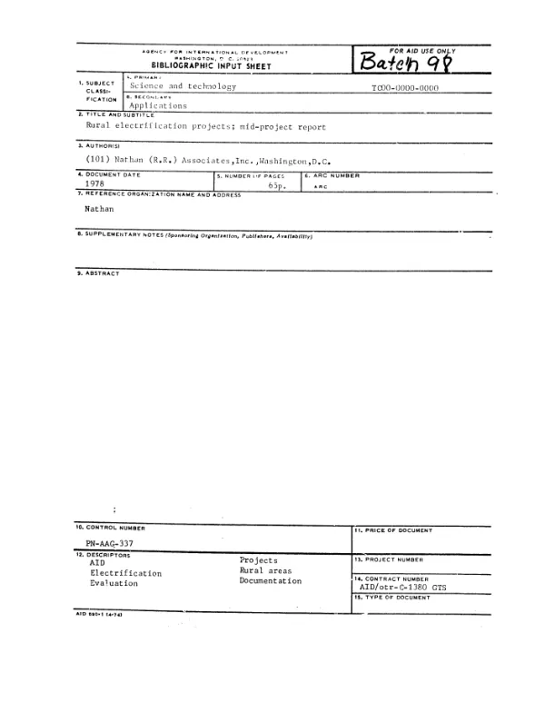 RURAL ELECTRIFICATION PROJECTS; MID-PROJECT REPORT