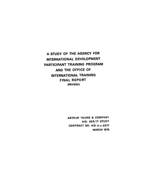 A study of the Agency for International Development participant training program and the Office of International Training final report