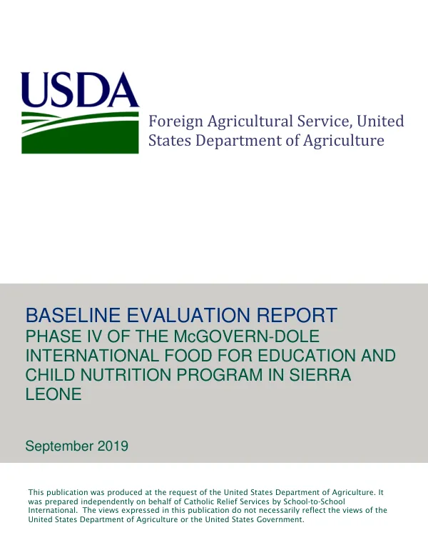 [FY 2018 USDA FY 2018 McGovern-Dole} All pikin for learn in Sierra Leone phase IV : baseline evaluation report