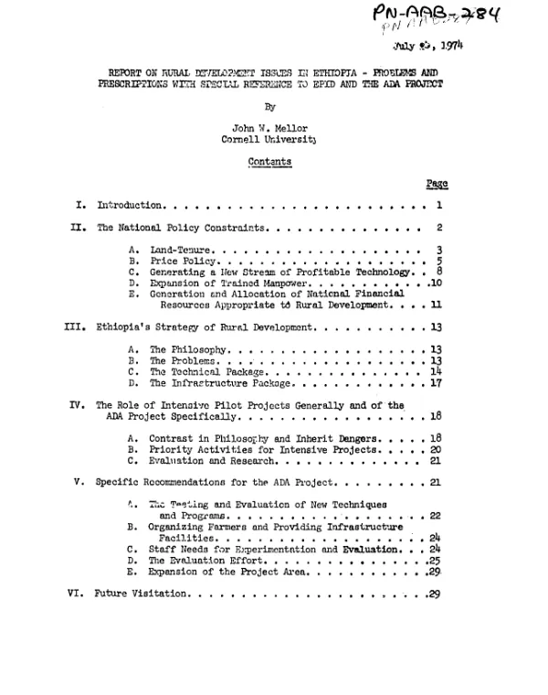 Report on rural development issues in Ethiopia : problems and prescriptions with special reference to EPID and the Ada project