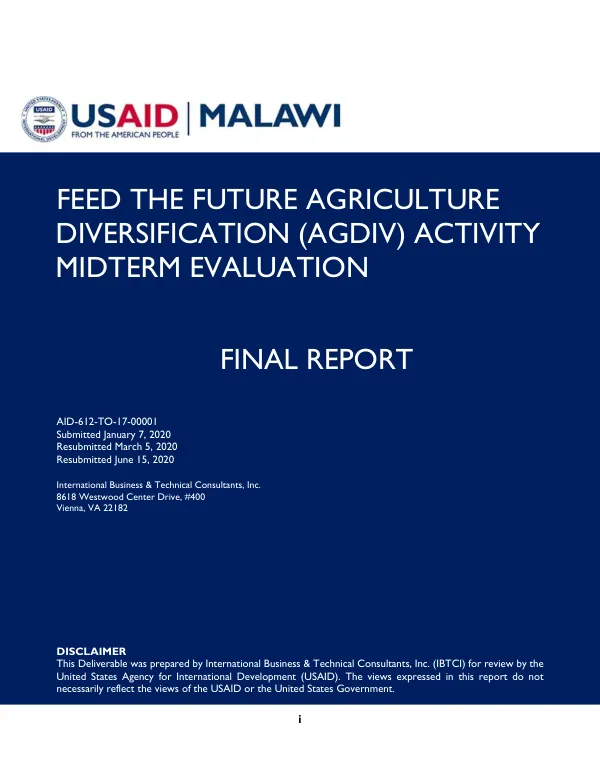 Feed the Future agriculture diversification (AgDiv) activity midterm evaluation : final report