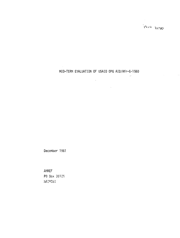 Mid-term evaluation of USAID OPG AID/AFR-G-1560