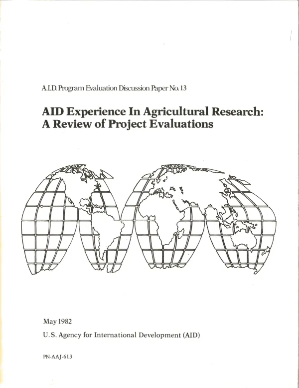 AID experience in agricultural research : a review of project evaluations