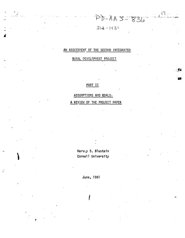 Assessment of the second integrated rural development project; part II - assumptions and goals : a review of the project paper