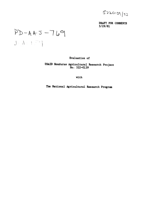 Evaluation of USAID Honduras agricultural research project with the national agricultural research program