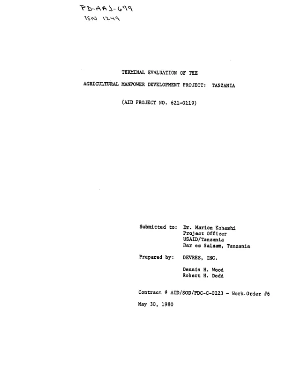 Terminal evaluation of the agricultural manpower development project
