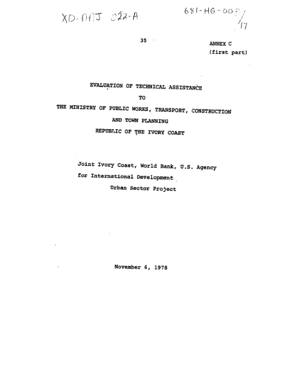 Evaluation of technical assistance to the Ministry of Public Works, Transport, Construction and Town Planning, Republic of the Ivory Coast