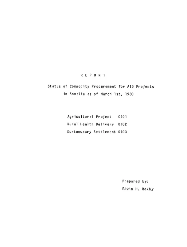 Status of commodity procurement for AID projects in Somalia as of March 1st, 1980