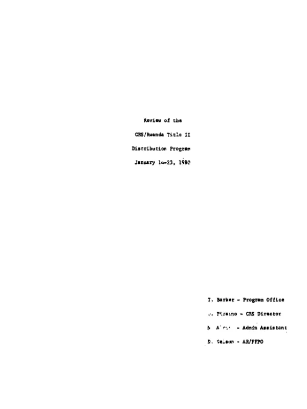 Review of the CRS/Rwanda title II distribution program; January 14-23, 1980
