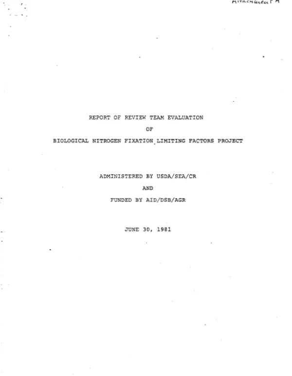 Report of review team evaluation of biological nitrogen fixation limiting factors project