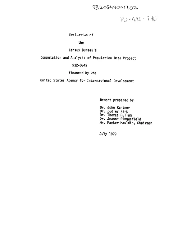 Evaluation of the Census Bureau's computation and analysis of population data project