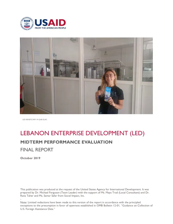 Lebanon enterprise development (LED) midterm performance evaluation : final report