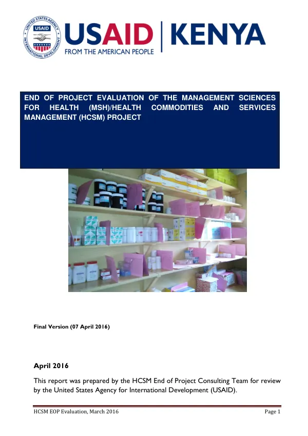 End of project evaluation of the management sciences for health (MSH)/Health commodities and services management (HCSM) project