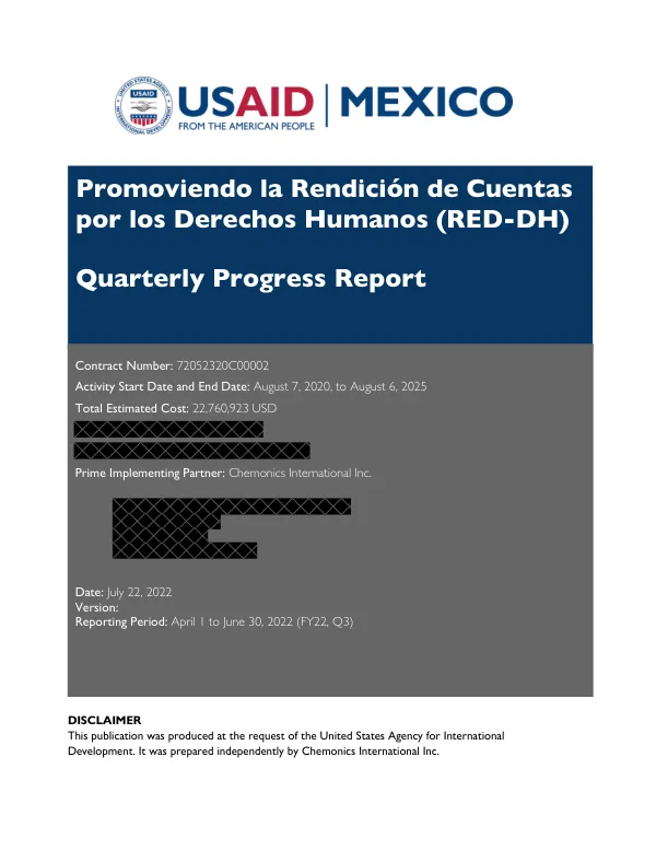 Promoviendo la Rendición de Cuentas por los Derechos Humanos (RED-DH) - Quarterly Report 3 Year Two / April 1 – June 30, 2022