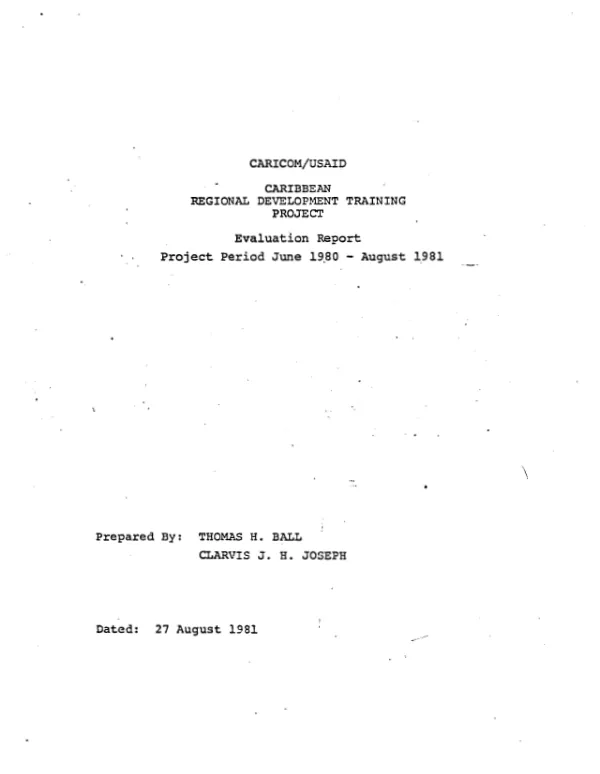Caribbean regional development training project; evaluation report