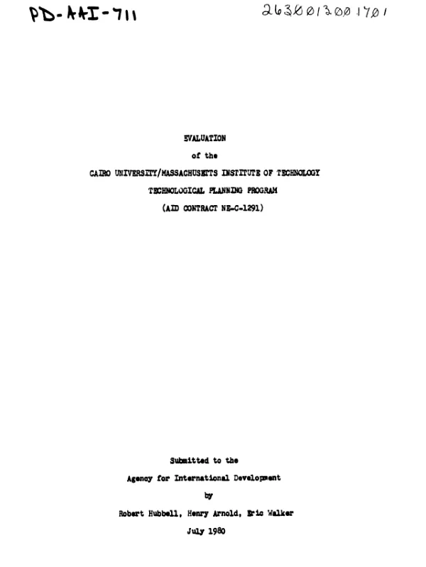 Evaluation of the Cairo University/Massachusetts Institute of Technology technological planning program