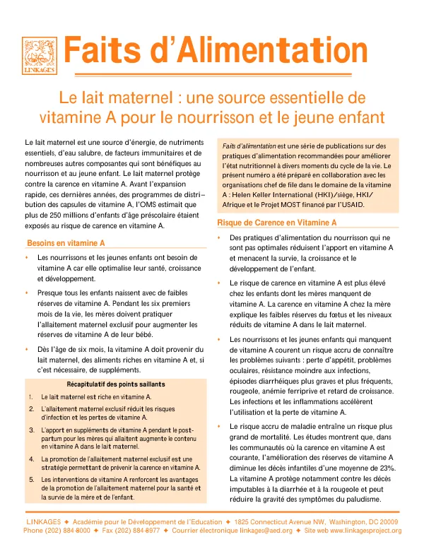 Le lait maternel : une source essentielle de vitamine A pour le nourrisson et le jeune enfant