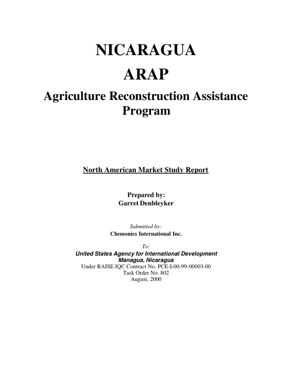 Nicaragua ARAP, agriculture reconstruction assistance program : North American market study report