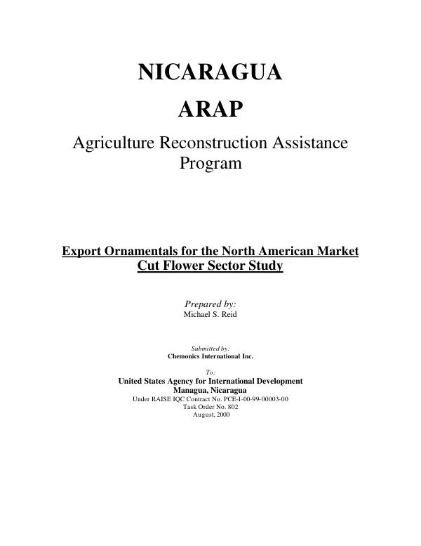Nicaragua ARAP, agriculture reconstruction assistance program : export ornamentals for the North American market cut flower sector study