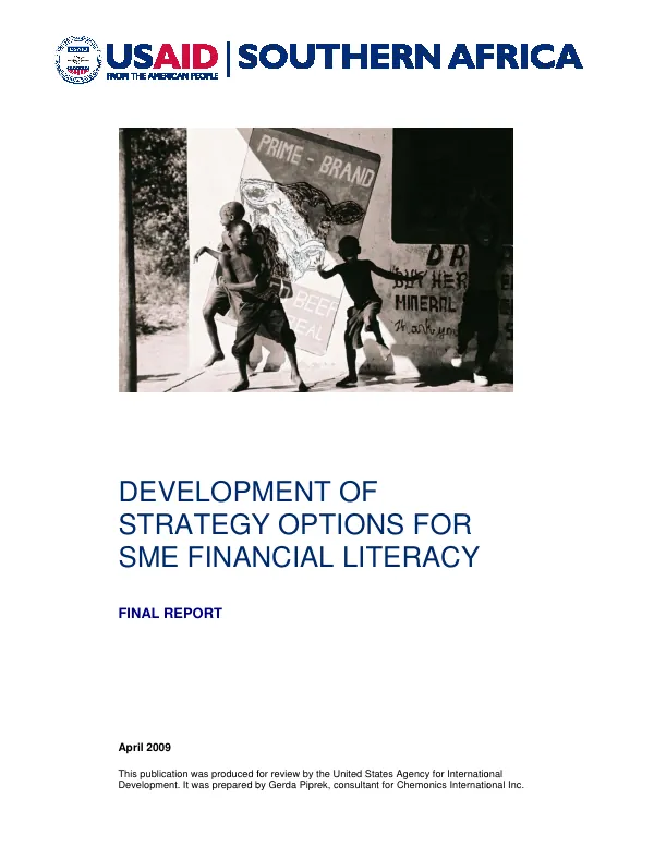 Financial sector program : development of strategy options for SME financial literacy