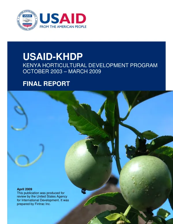 USAID-KHDP : Kenya horticultural development program, October 2003-March 2009 : final report