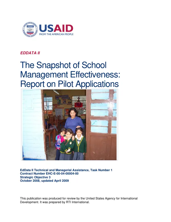 The snapshot of school management effectiveness : report on pilot applications