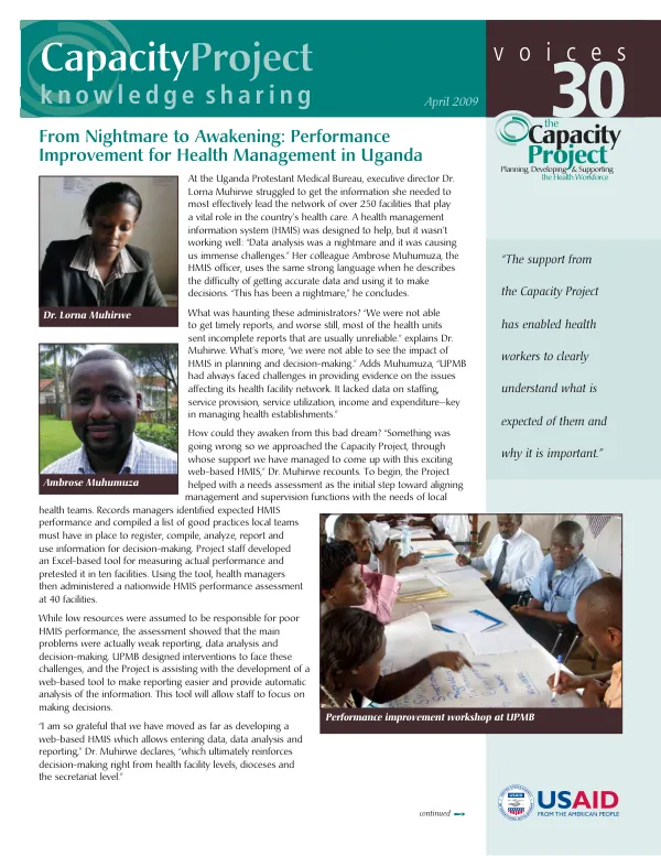 From nightmare to awakening : performance improvement for health management in Uganda