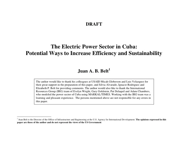 The electric power sector in Cuba : potential ways to increase efficiency and sustainability