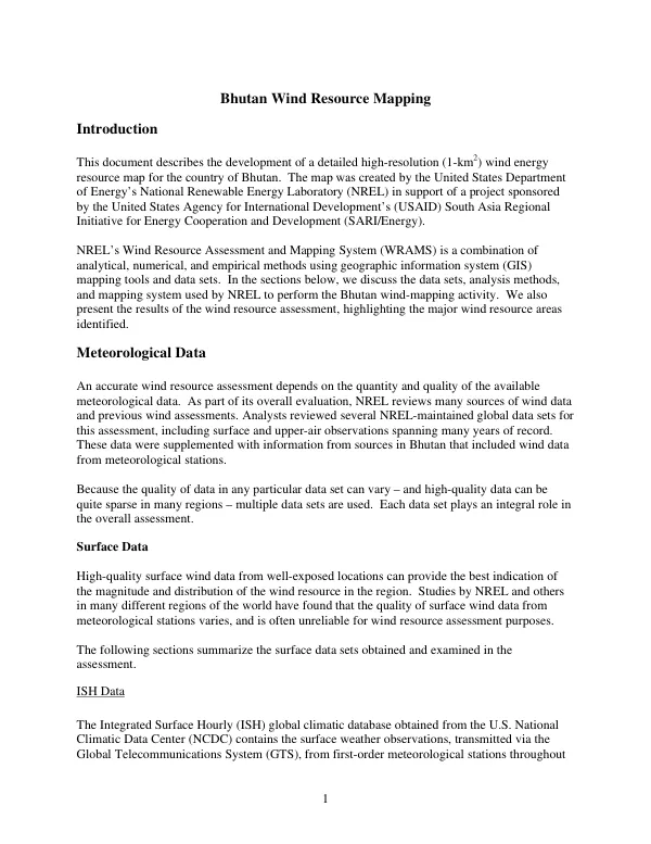Bhutan wind resource mapping