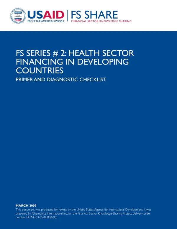 Health sector financing in developing countries : primer and diagnostic checklist