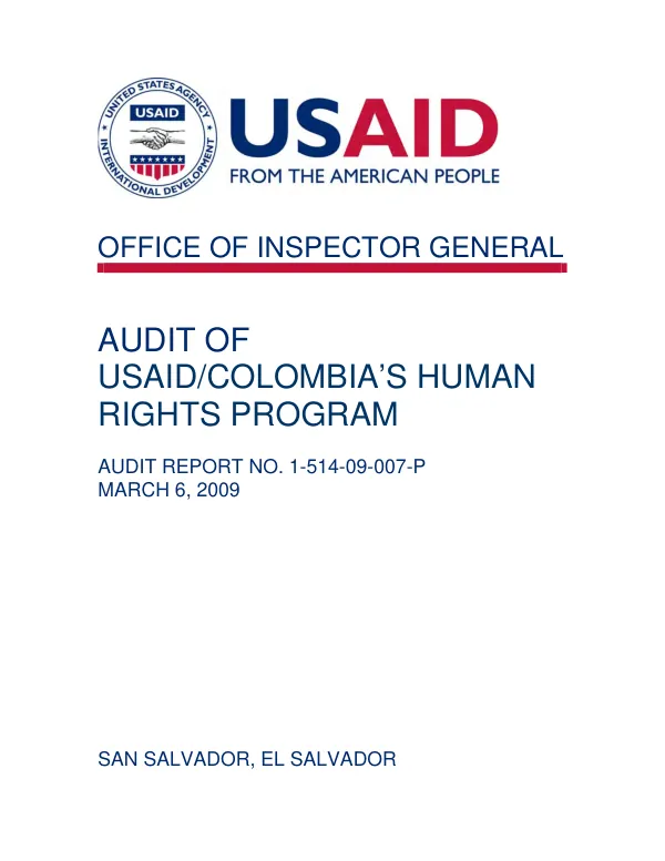 Audit of USAID/Colombia"s human rights program