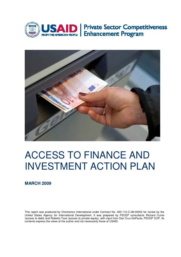 Private sector competitiveness enhancement program : access to finance and investment action plan