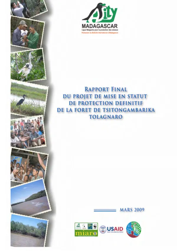 Rapport final du projet de mise en statut de protection definitif de la foret de Tsitongambarika Tolagnaro