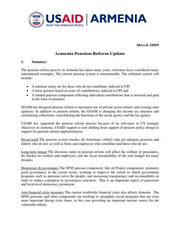Armenia pension reform update