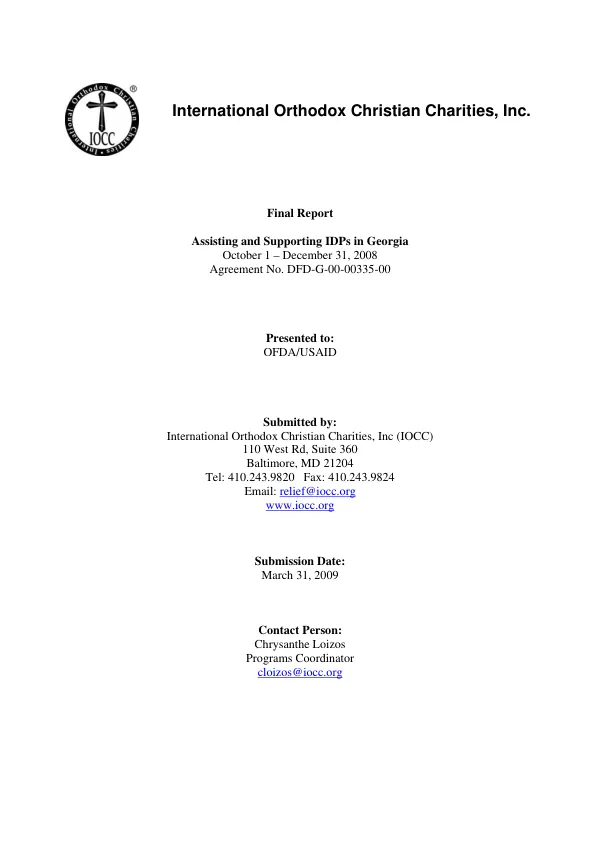 Final report : assisting and supporting IDPs in Georgia, October 1-December 31, 2008