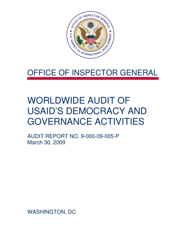 Worldwide audit of USAID"s democracy and governance activities