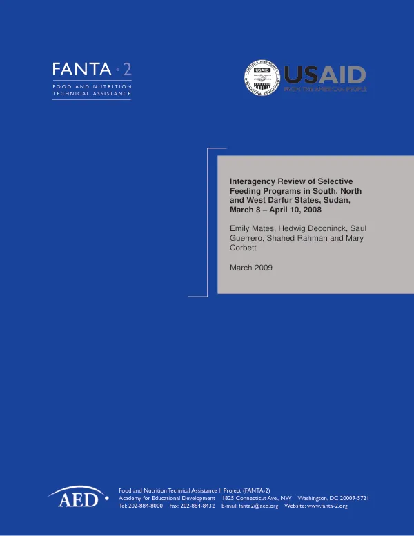 Interagency review of selective feeding programs in South, North and West Darfur States, Sudan, March 8-April 10, 2008