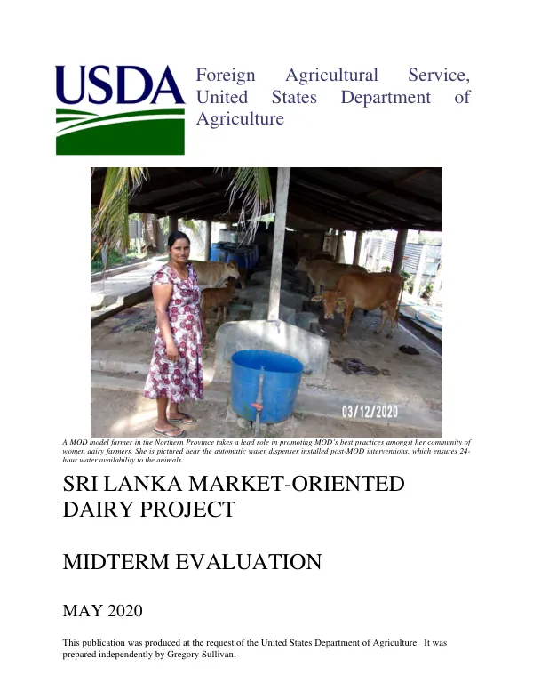 [USDA FY 2017 Sri Lanka food for progress] midterm evaluation of the market-oriented dairy project