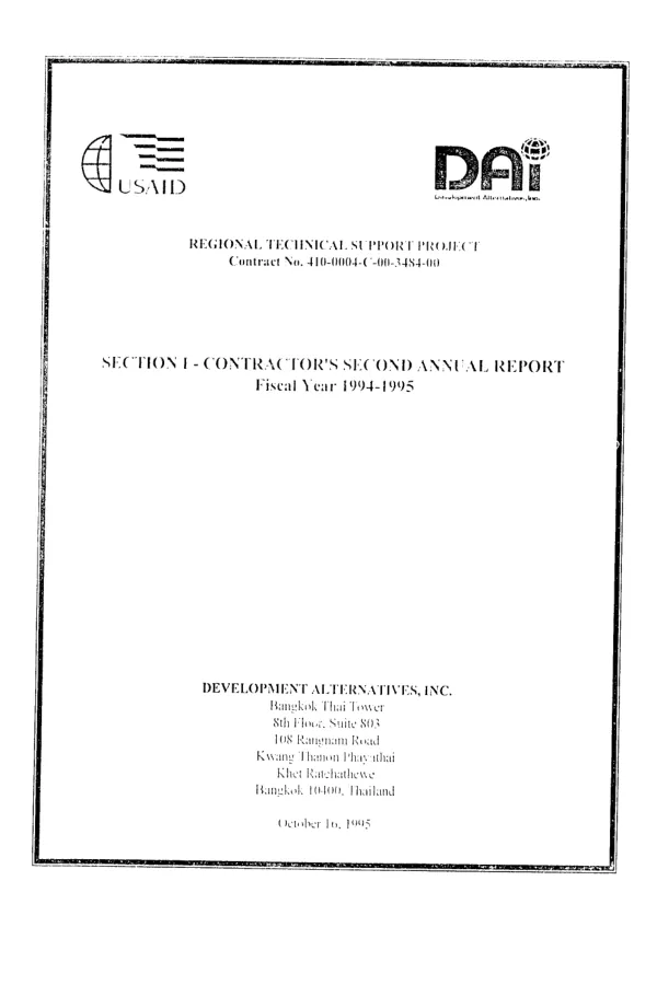 Regional technical support project contract no. 410-0004-C-00-3484-00 [i.e. 410-0004-C-00-3483-00] : section I - contractor"s second annual report, fiscal year 1994-1995