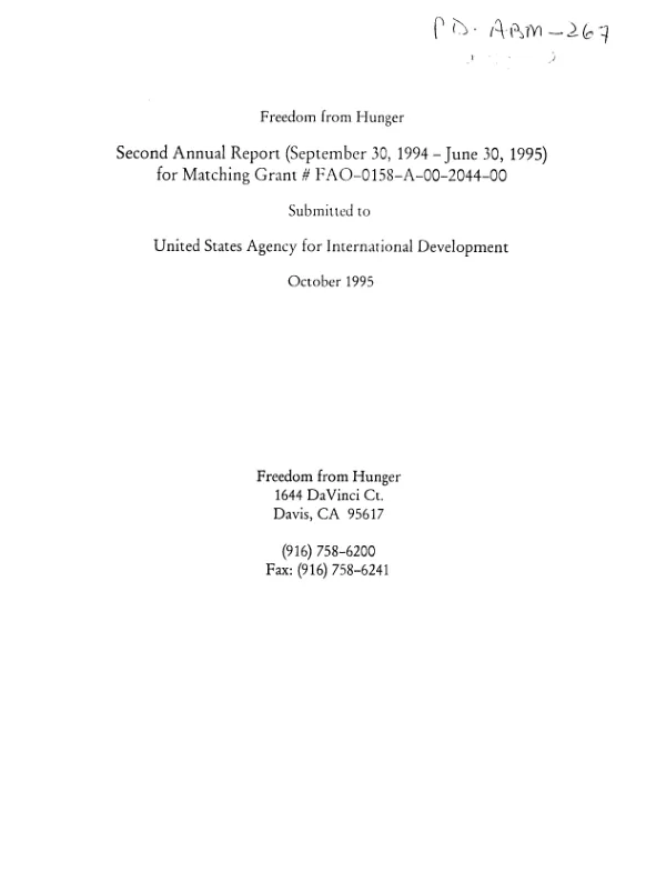 Freedom from Hunger : second annual report (September 30, 1994-June 30, 1995) for matching grant no. FAO-0158-A-00-2044-00 [i.e. FAO-0158-A-00-3044-00]