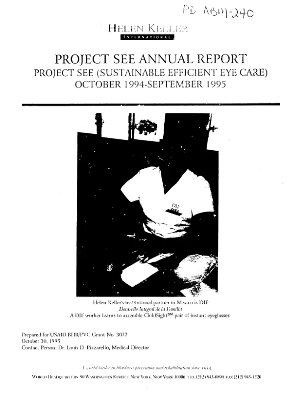 Project SEE annual report : project SEE (sustainable efficient eye care) -- October 1994-September 1995